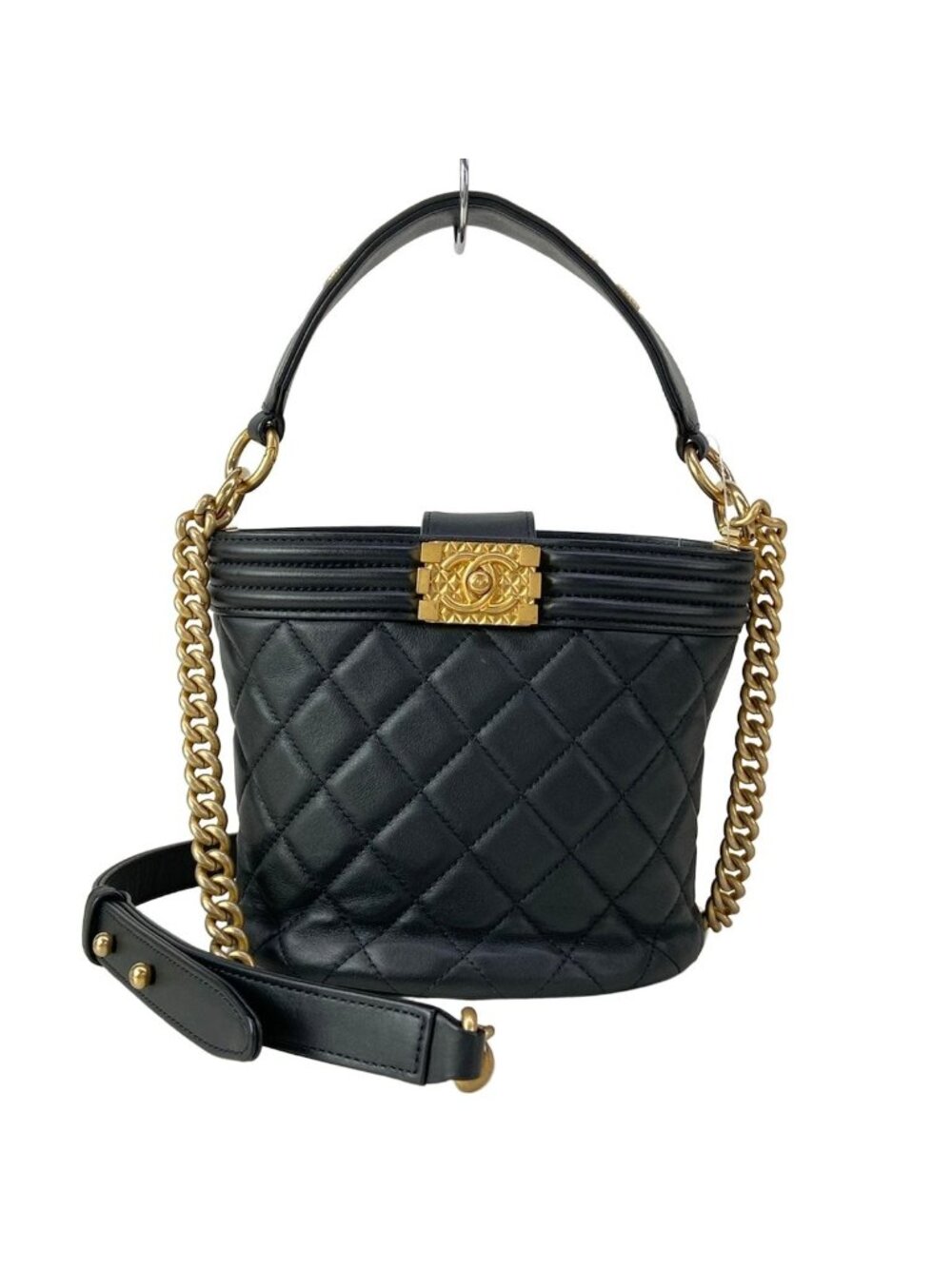 Chanel Shoulder Bag Boy Quilted Black Chain Gold 2-Way Lambskin